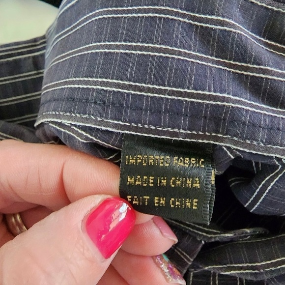 Bugatchi Navy and White Striped Long Sleeve Shirt Size Large - Picture 5 of 7